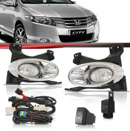 Kit Farol De Milha Auxiliar Honda City 2009 2010 Aro Cromado